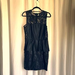 Sea xo Barneys NY Lace & Leather Peplum Dress